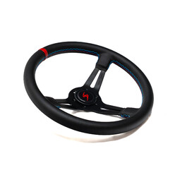 Volant DriftShop Tulipé (70 mm), Edition "M Power", Cuir Noir Perforé